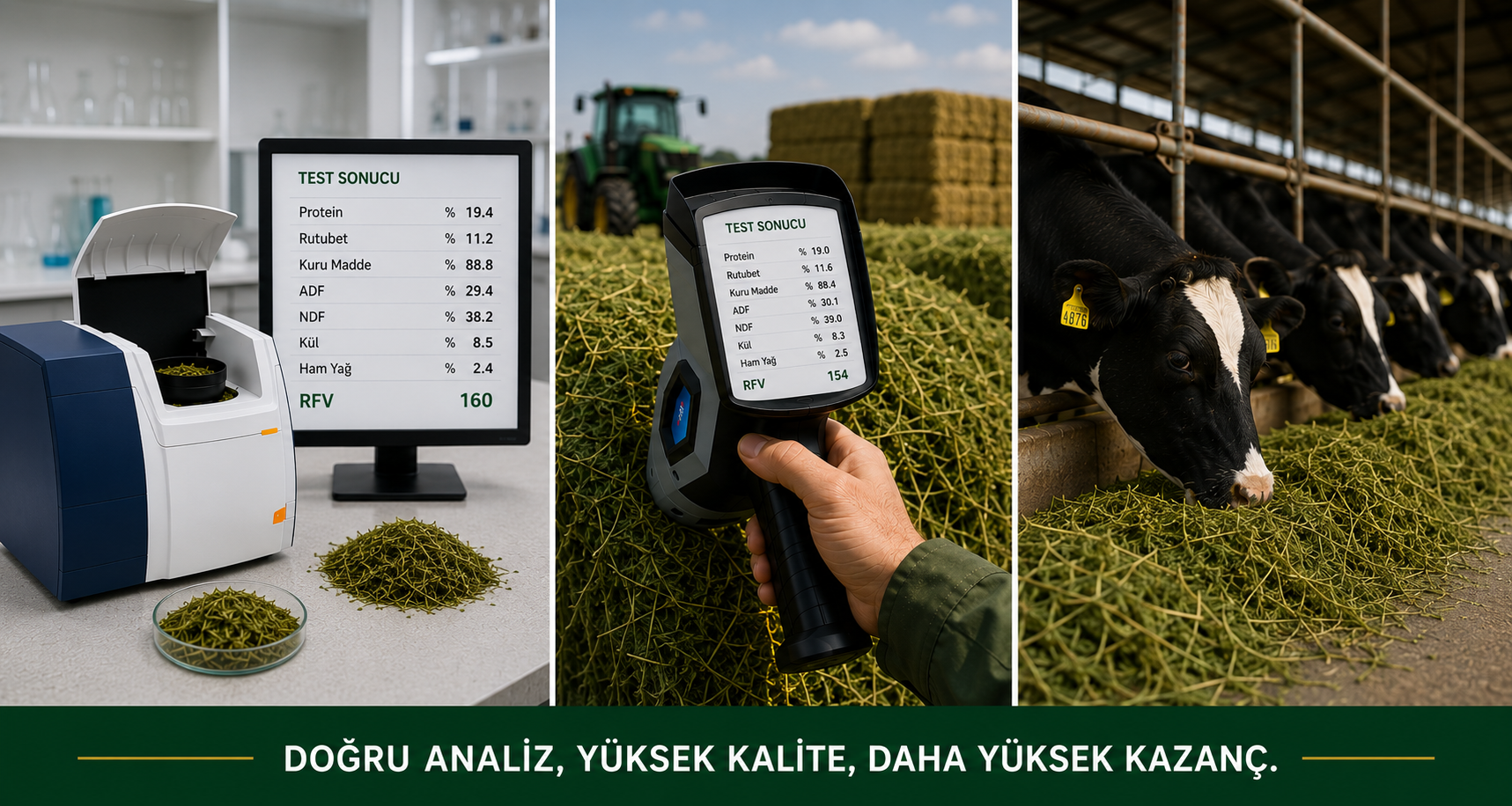 Yonca analiz süreci: laboratuvar NIR cihazı, sahada analiz ve hayvancılık işletmesinde tüketim